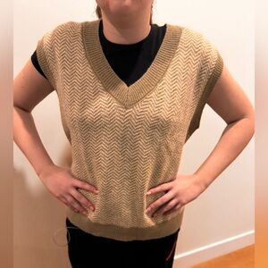 OAK + FORT Chevron V-Neck Sweater Vest in Tan